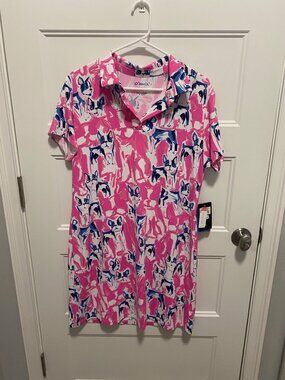 IBKUL Print Polo Dress Frenchie Pink